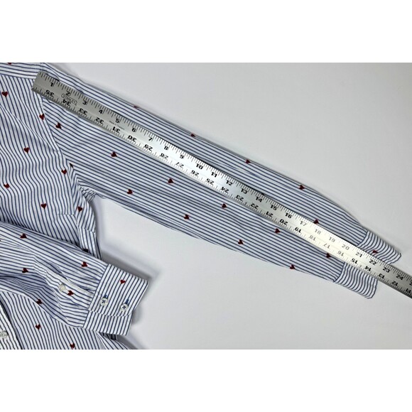 Talbots Womens XS Striped Button Down Shirt Red Heart Print Long Sleeve Cotton - Picture 11 of 12